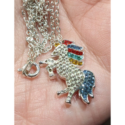LA Gem And Jewelry Designs Rainbow Rhinestone Unicorn Necklace