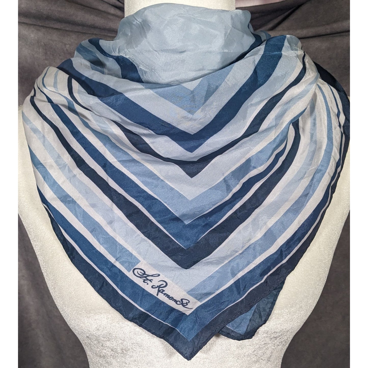 St. Ramon Blue And White Striped Square Scarf
