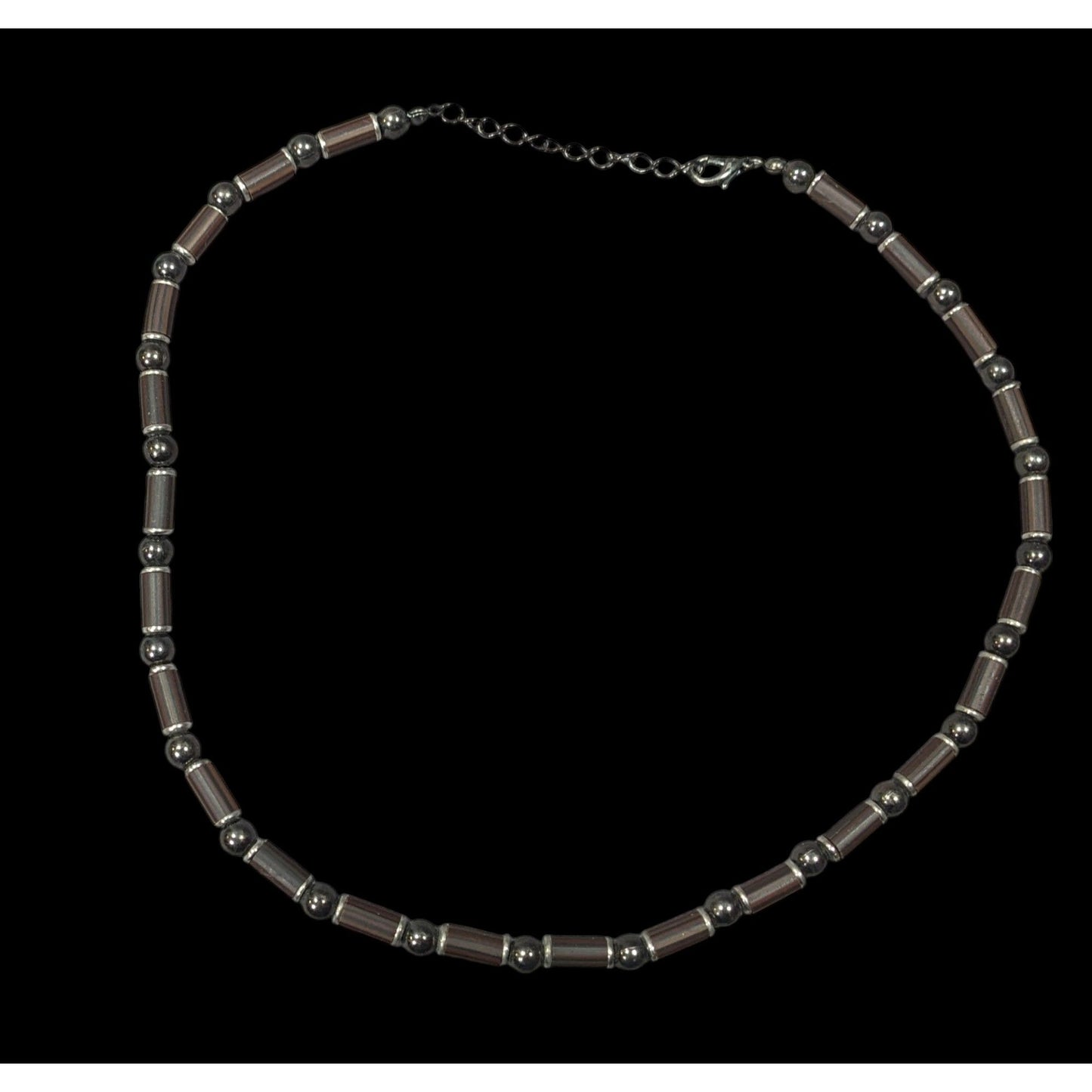 Vintage 90s Hematite And Wood Beaded Necklace