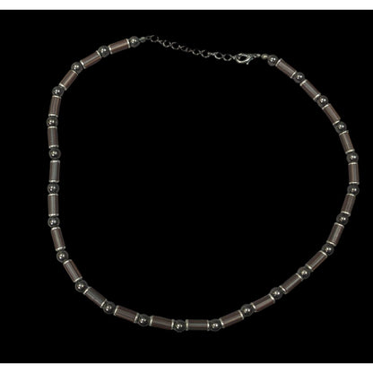 Vintage 90s Hematite And Wood Beaded Necklace