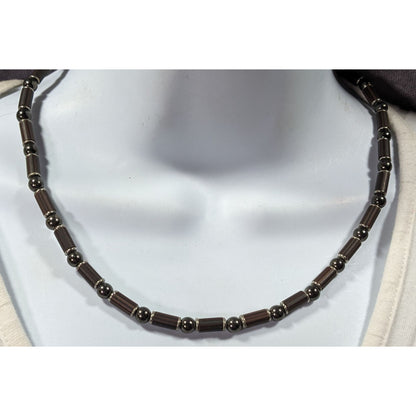 Vintage 90s Hematite And Wood Beaded Necklace