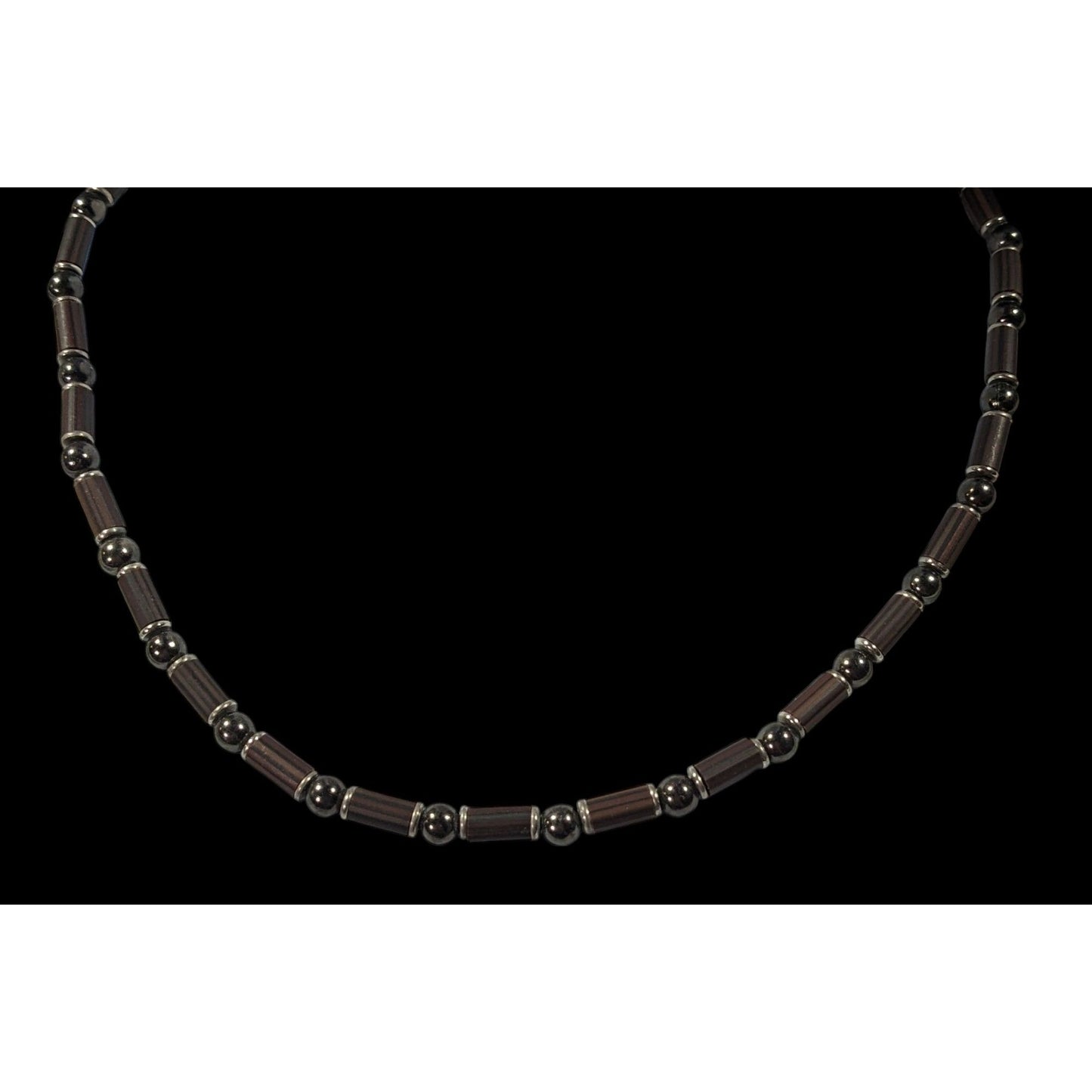 Vintage 90s Hematite And Wood Beaded Necklace