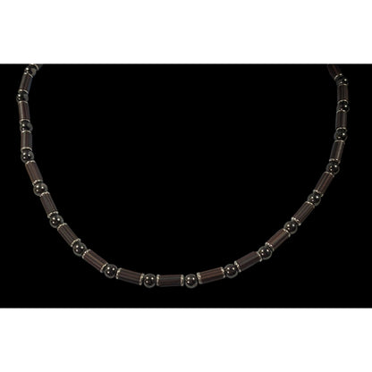 Vintage 90s Hematite And Wood Beaded Necklace