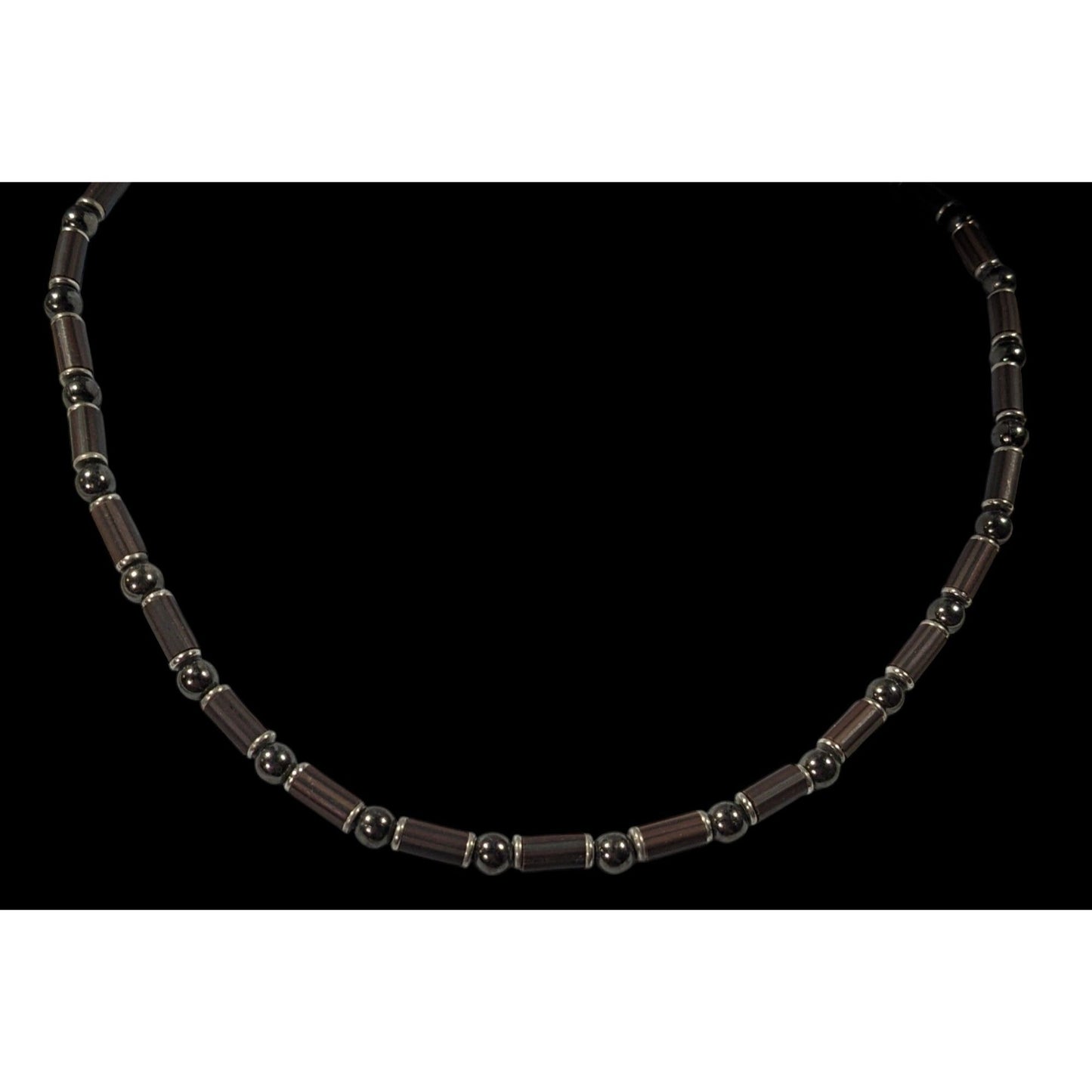 Vintage 90s Hematite And Wood Beaded Necklace