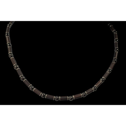 Vintage 90s Hematite And Wood Beaded Necklace