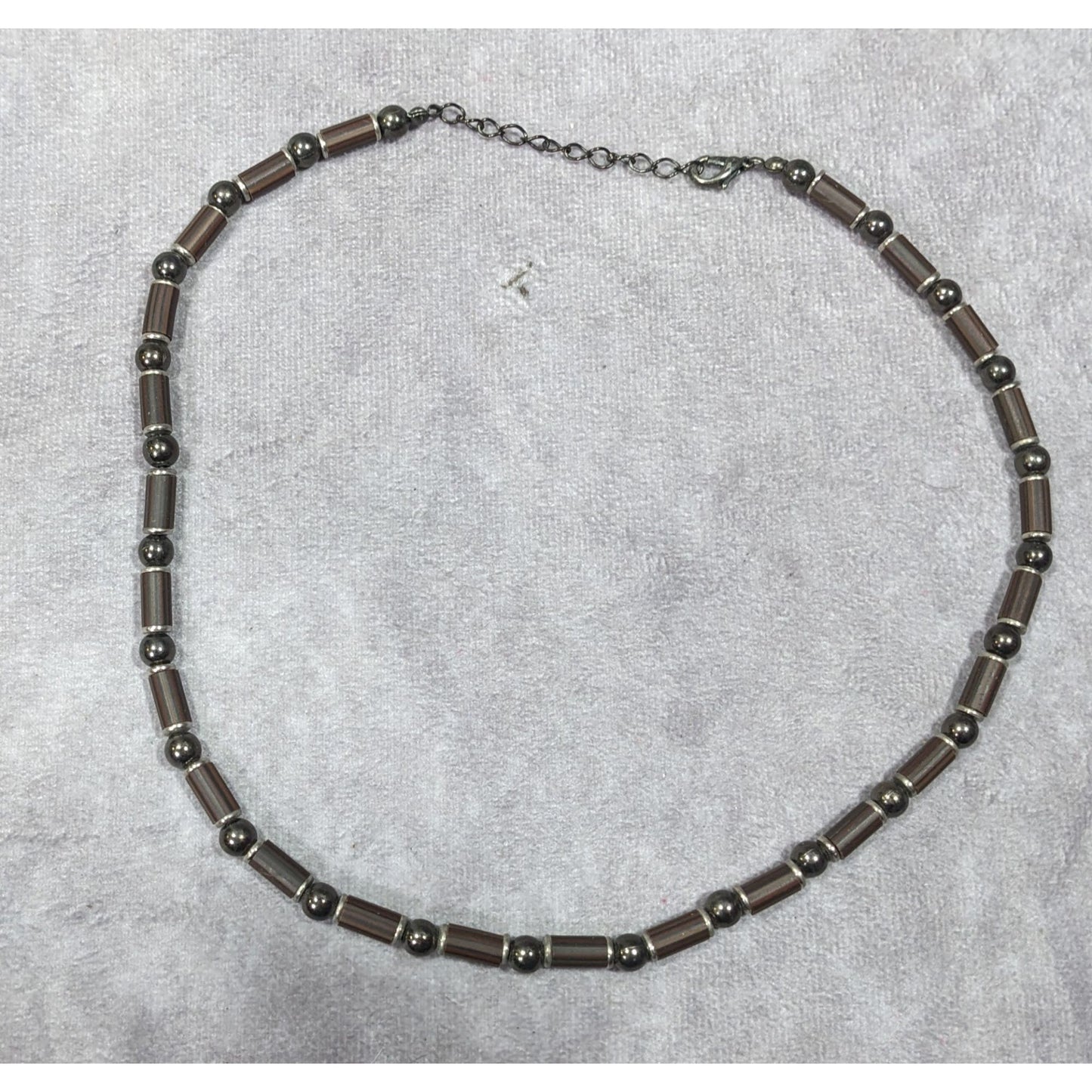 Vintage 90s Hematite And Wood Beaded Necklace