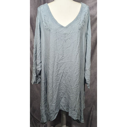 Holy Clothing Gothic Renaissance Light Blue Embroidered Asymmetrical Tunic Dress