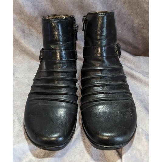 Goth Natural Soul Coltrane Black Ruched Buckle Ankle Boots