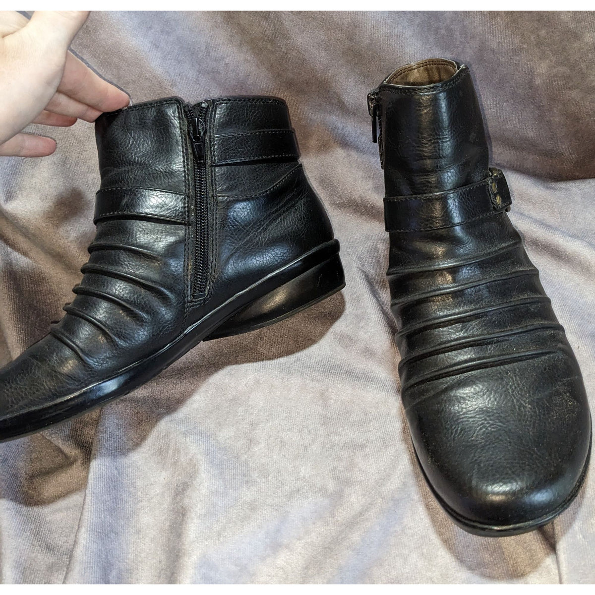 Goth Natural Soul Coltrane Black Ruched Buckle Ankle Boots