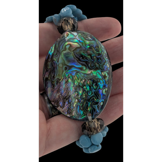 Mermaidcore Vintage Abalone Shell Bracelet With Aqua Beads StretchableStatement Piece