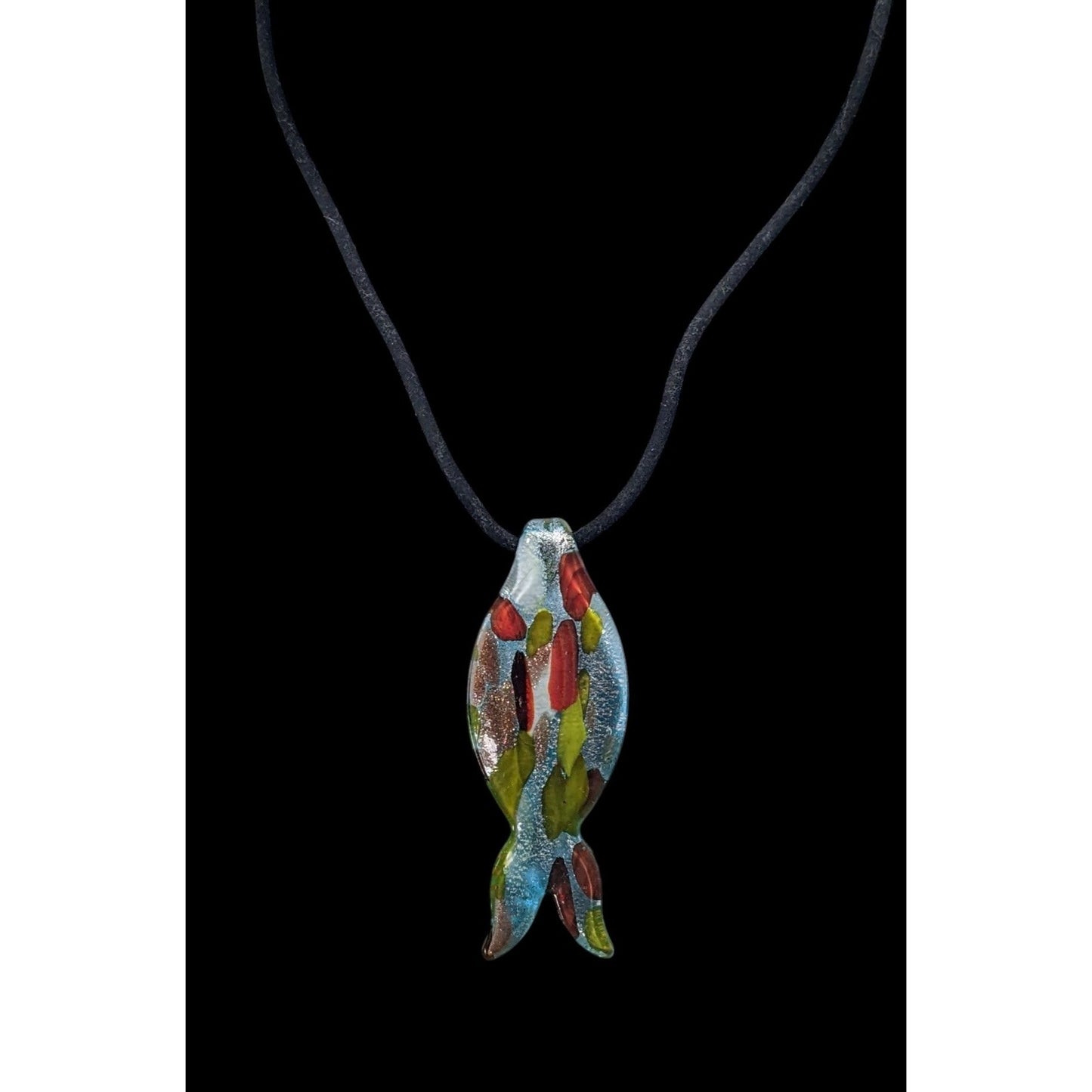Lampwork Glass Metallic Fish Pendant Necklace
