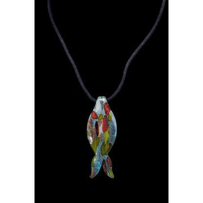 Lampwork Glass Metallic Fish Pendant Necklace