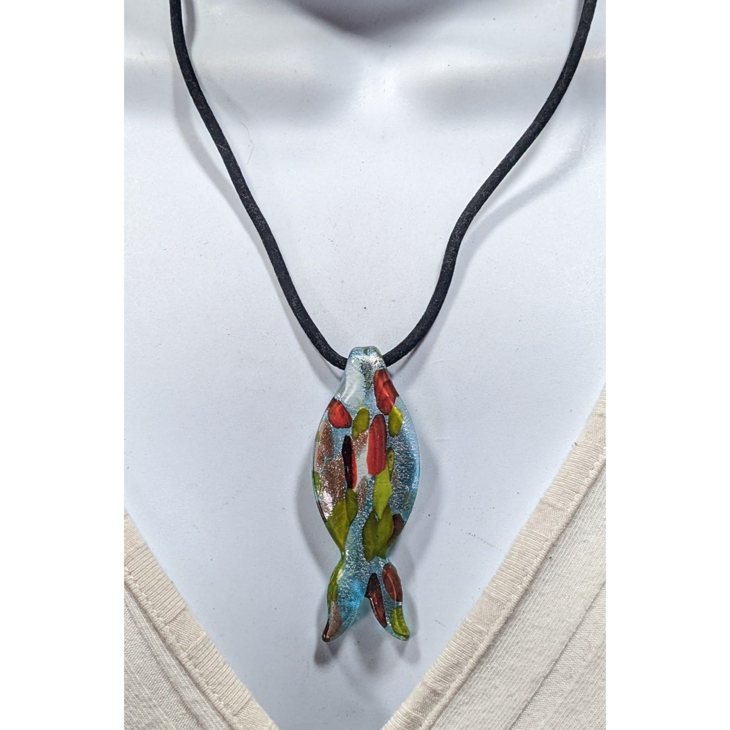 Lampwork Glass Metallic Fish Pendant Necklace