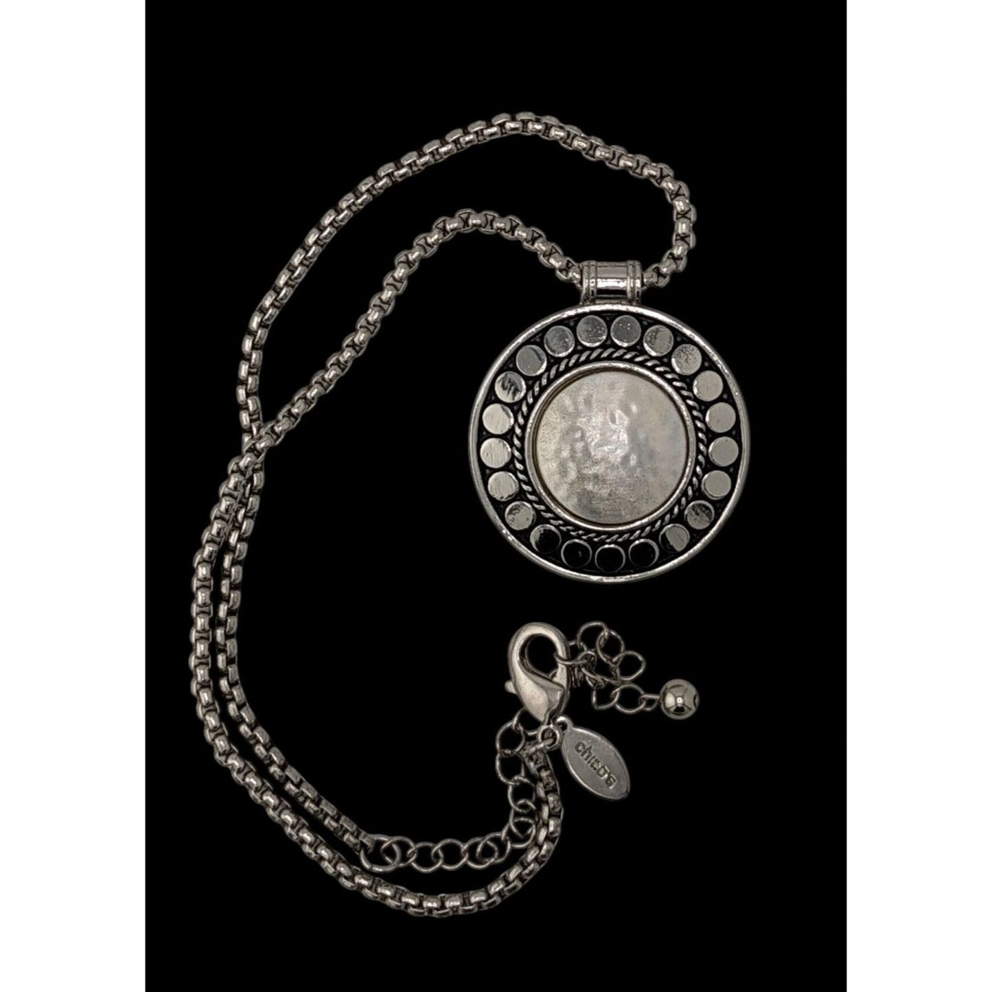 Vintage Chico's Brutalist Bohemian Silver Tone Medallion Necklace