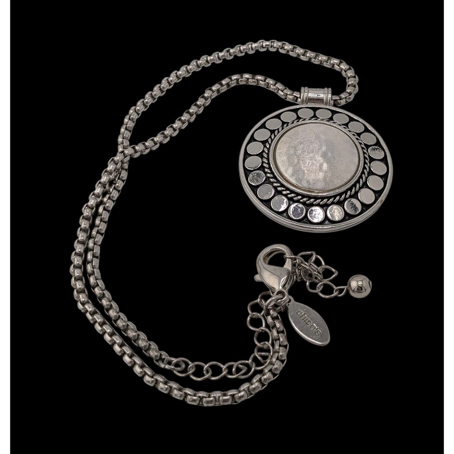 Vintage Chico's Brutalist Bohemian Silver Tone Medallion Necklace