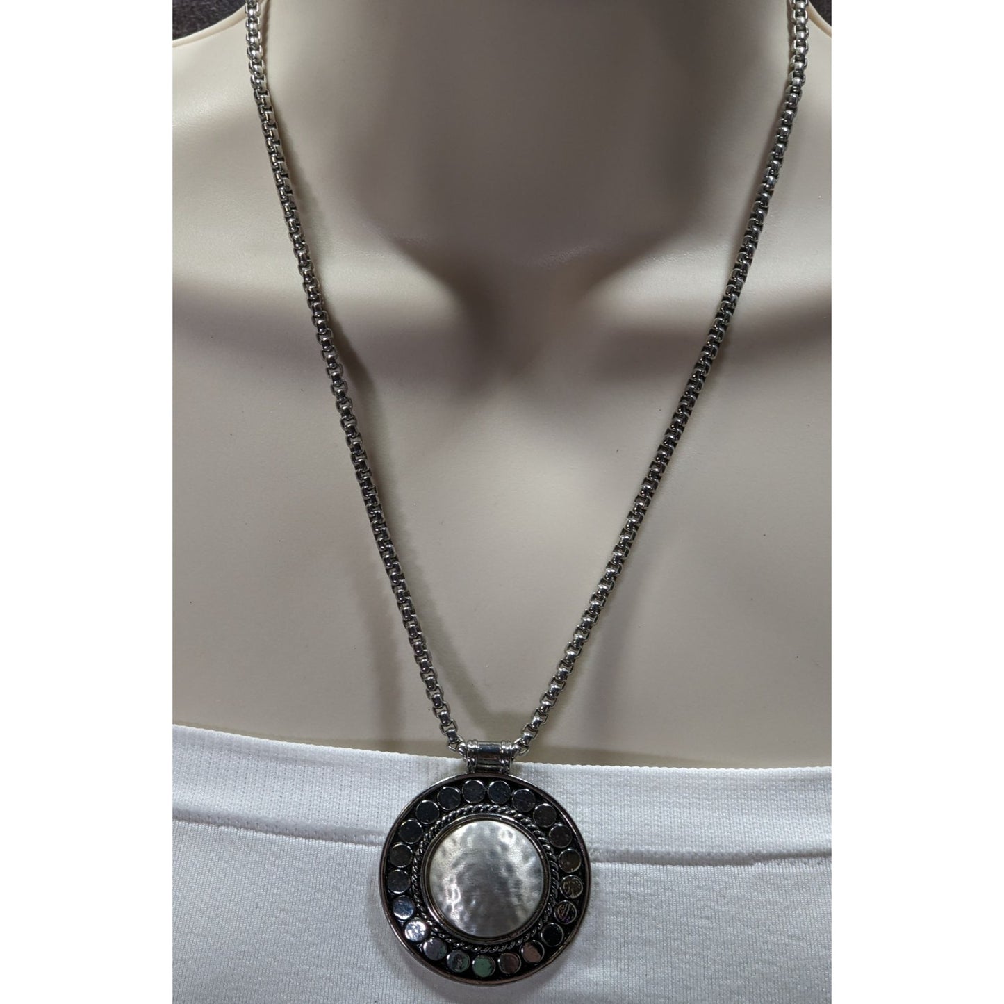 Vintage Chico's Brutalist Bohemian Silver Tone Medallion Necklace
