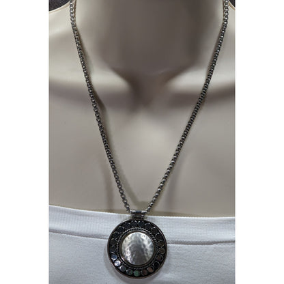 Vintage Chico's Brutalist Bohemian Silver Tone Medallion Necklace