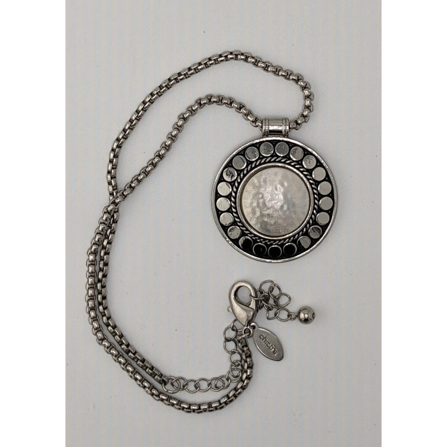 Vintage Chico's Brutalist Bohemian Silver Tone Medallion Necklace