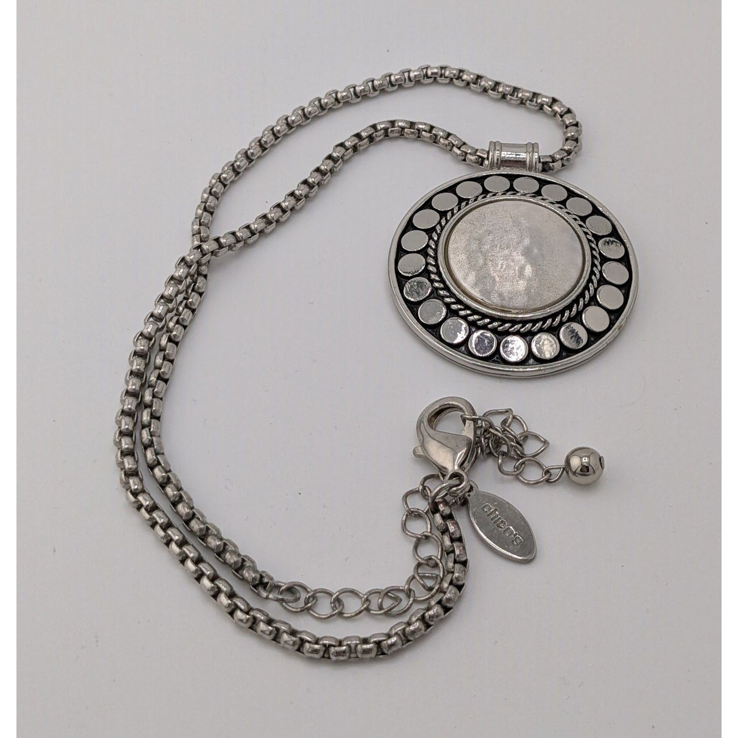 Vintage Chico's Brutalist Bohemian Silver Tone Medallion Necklace