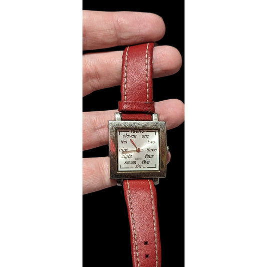 Retro Red Leather Square Face Analog Watch