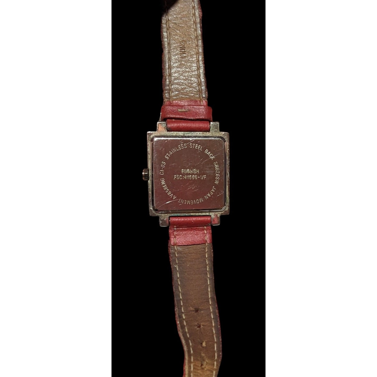 Retro Red Leather Square Face Analog Watch