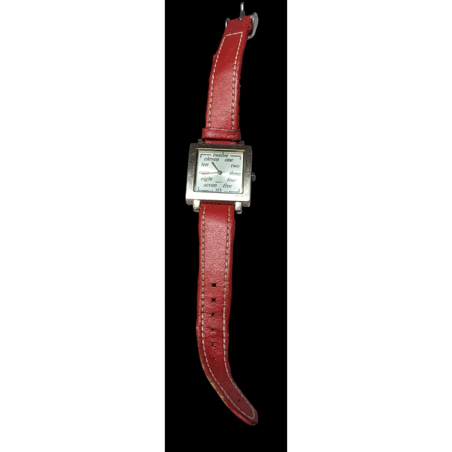 Retro Red Leather Square Face Analog Watch