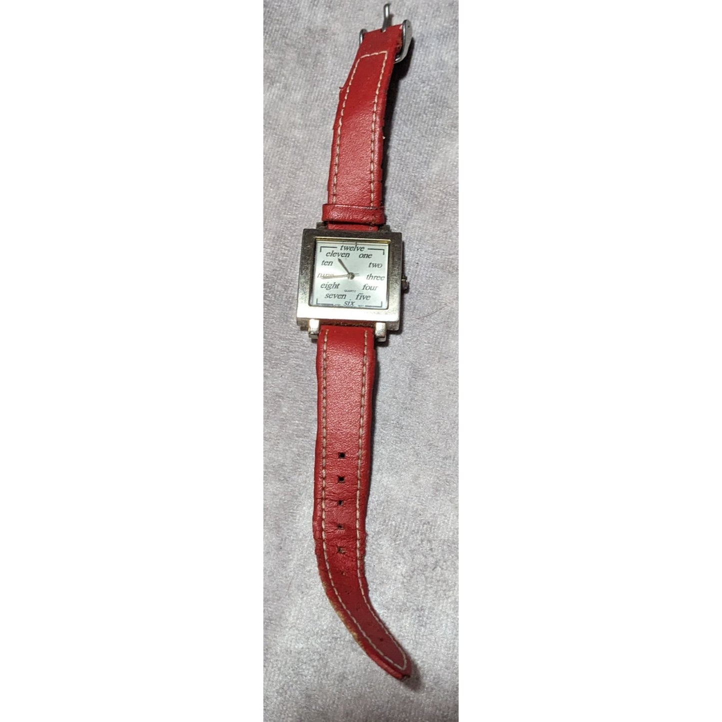 Retro Red Leather Square Face Analog Watch