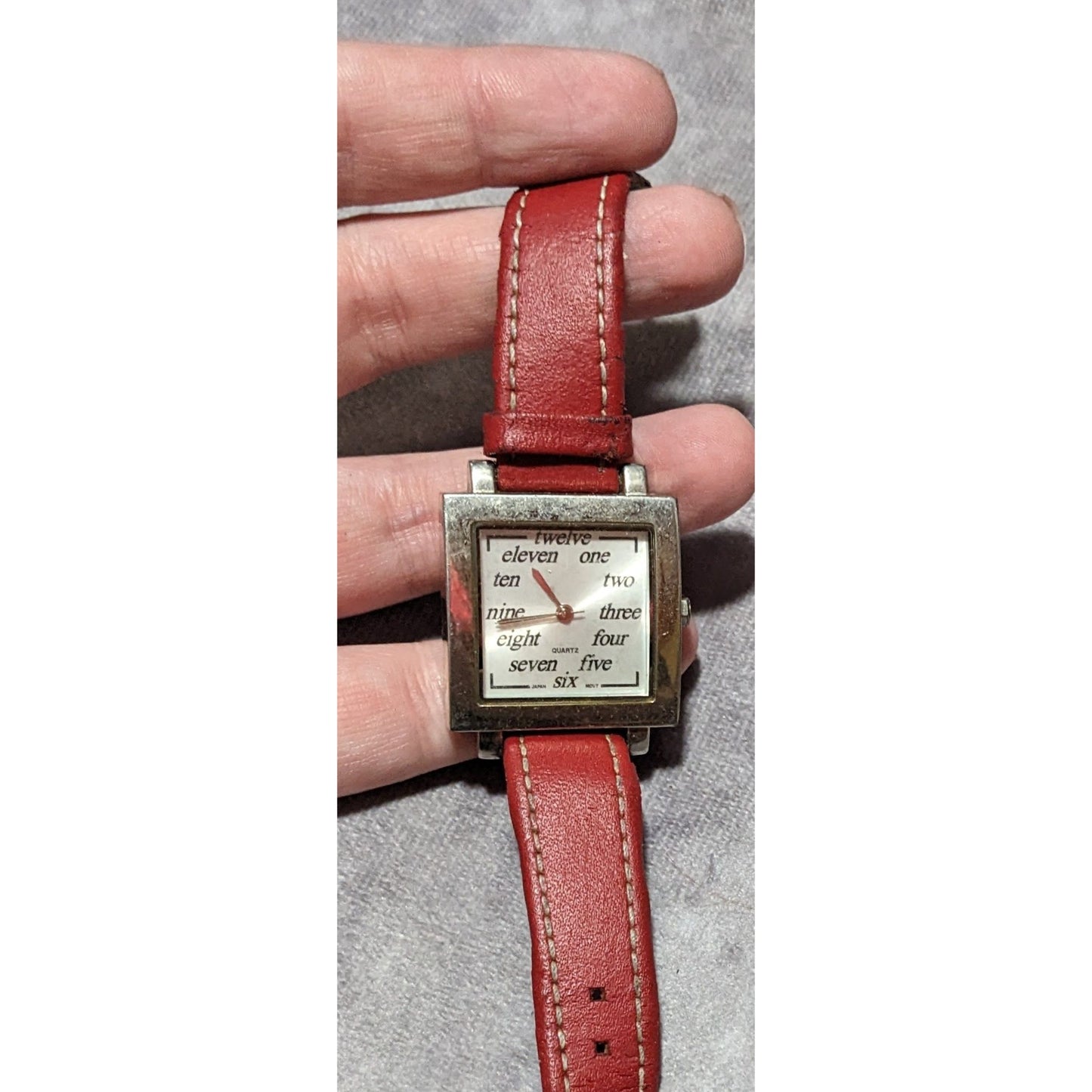 Retro Red Leather Square Face Analog Watch