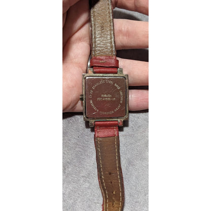 Retro Red Leather Square Face Analog Watch