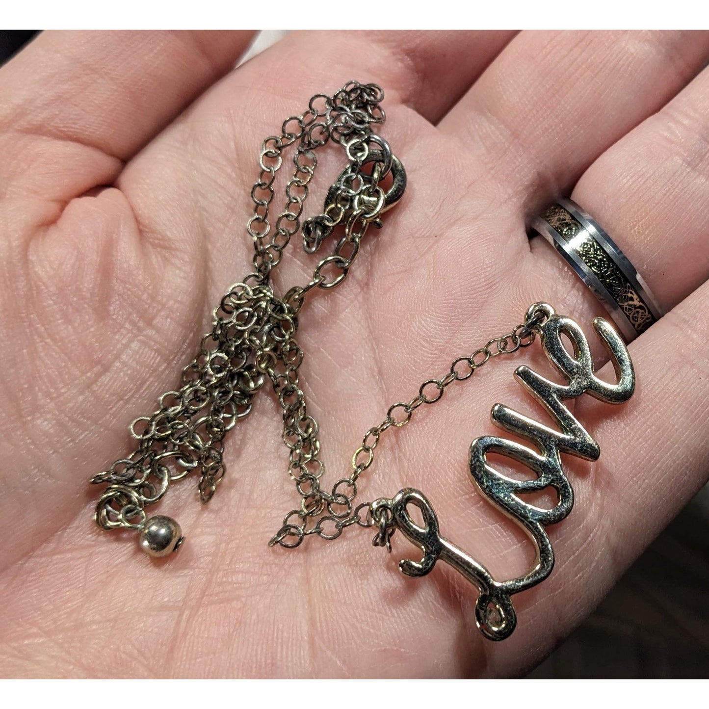 Cursive Love Pendant Necklace Silver And Gold Tone