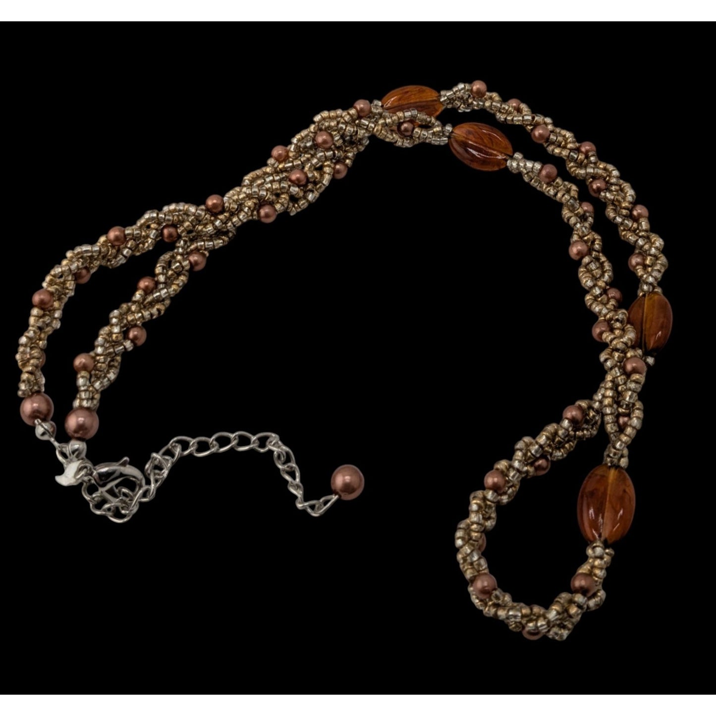 Bohemian Braided Glass Beaded Necklace With Twisted Design