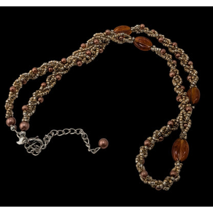 Bohemian Braided Glass Beaded Necklace With Twisted Design