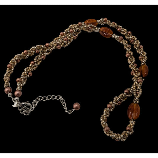 Bohemian Braided Glass Beaded Necklace With Twisted Design