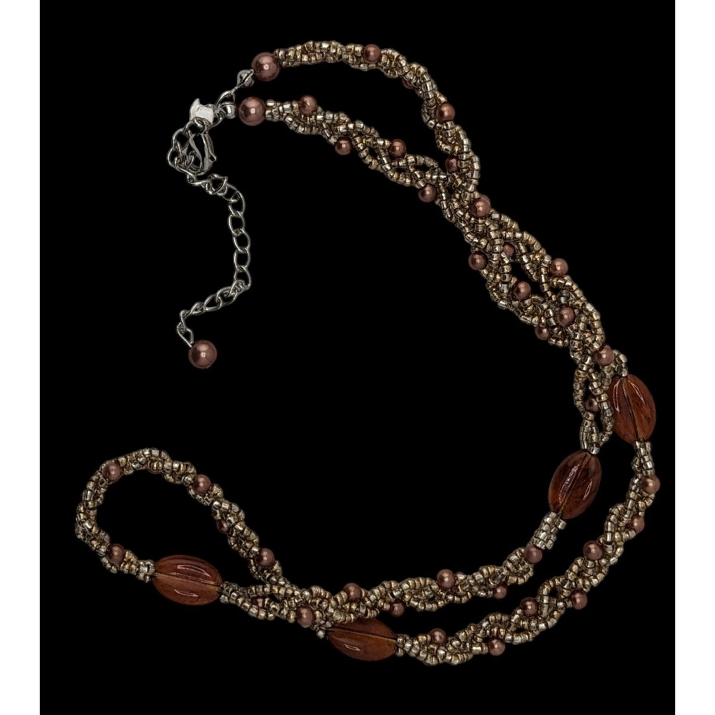 Bohemian Braided Glass Beaded Necklace With Twisted Design