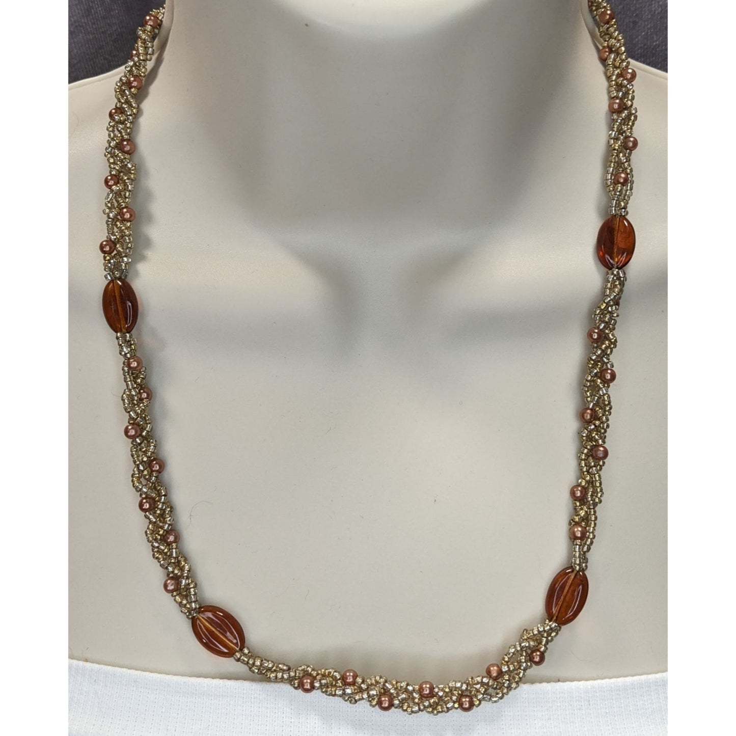 Bohemian Braided Glass Beaded Necklace With Twisted Design