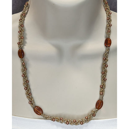 Bohemian Braided Glass Beaded Necklace With Twisted Design