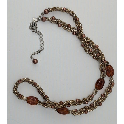 Bohemian Braided Glass Beaded Necklace With Twisted Design