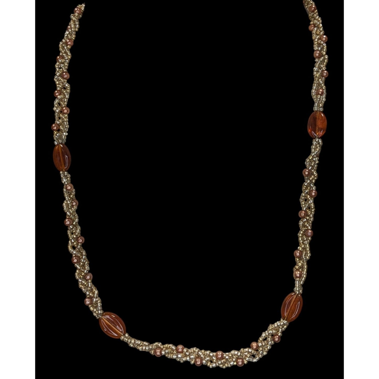 Bohemian Braided Glass Beaded Necklace With Twisted Design