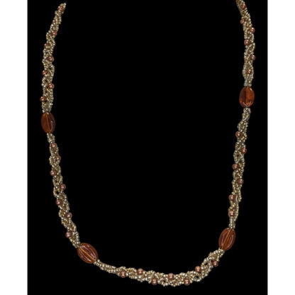 Bohemian Braided Glass Beaded Necklace With Twisted Design