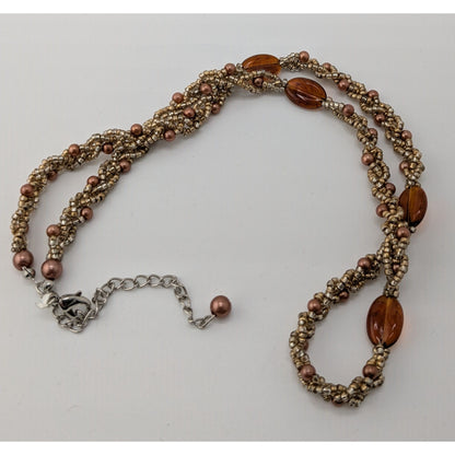 Bohemian Braided Glass Beaded Necklace With Twisted Design