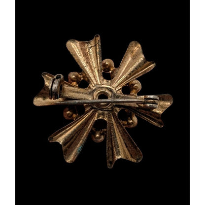 Vintage Atomic Sunburst Brooch Blue Gold Retro Mid Century Pin