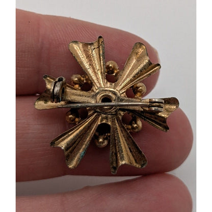 Vintage Atomic Sunburst Brooch Blue Gold Retro Mid Century Pin