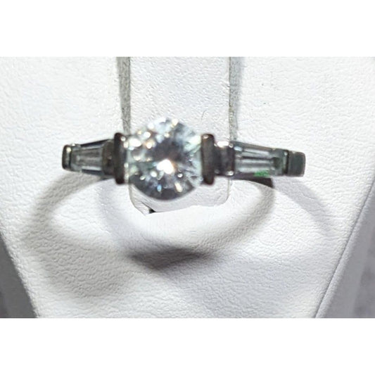Elegant Clear Gemmed Silver Tone Engagement Ring Size 7
