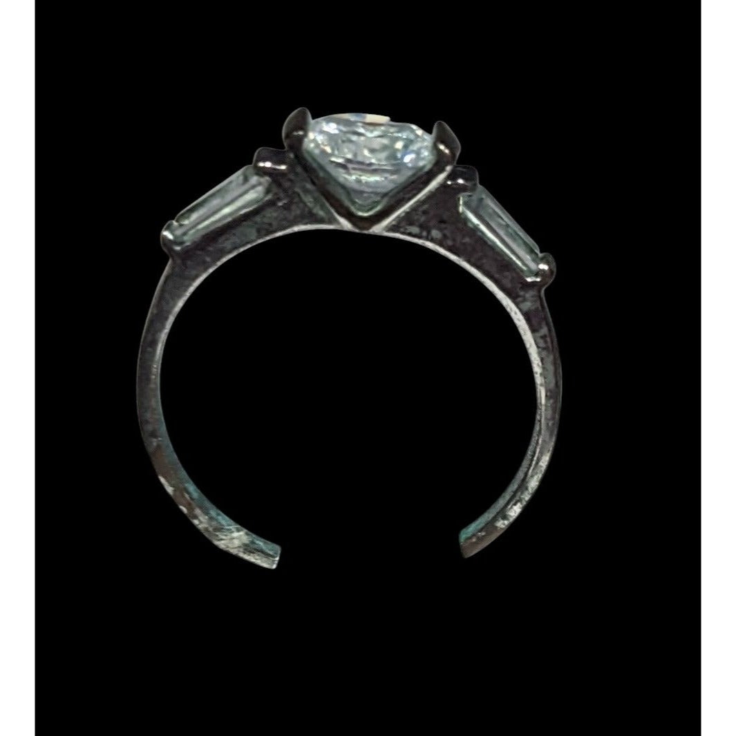 Elegant Clear Gemmed Silver Tone Engagement Ring Size 7