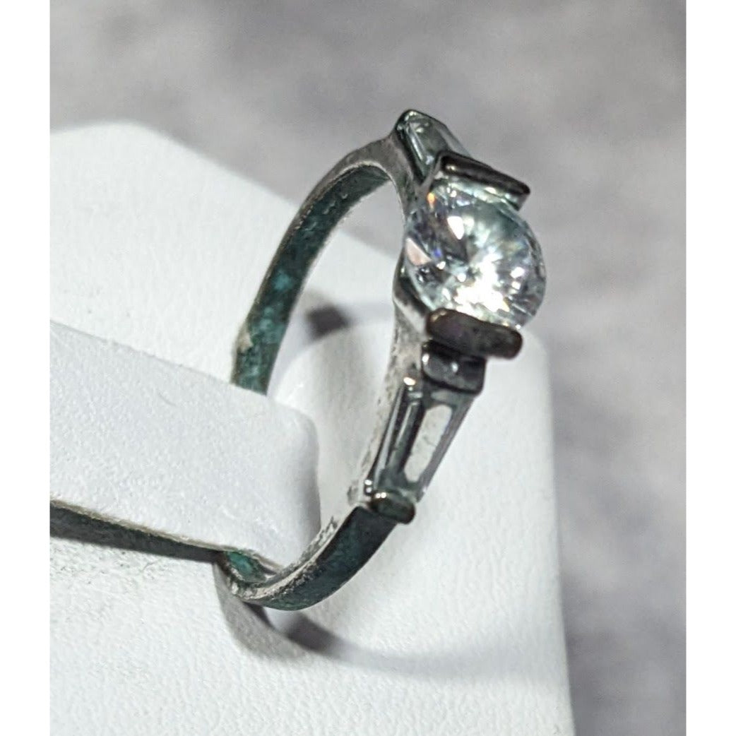 Elegant Clear Gemmed Silver Tone Engagement Ring Size 7