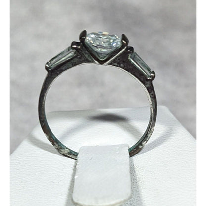 Elegant Clear Gemmed Silver Tone Engagement Ring Size 7