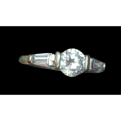 Elegant Clear Gemmed Silver Tone Engagement Ring Size 7
