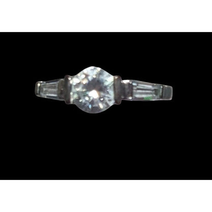 Elegant Clear Gemmed Silver Tone Engagement Ring Size 7