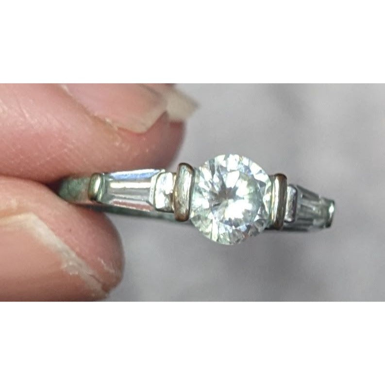 Elegant Clear Gemmed Silver Tone Engagement Ring Size 7