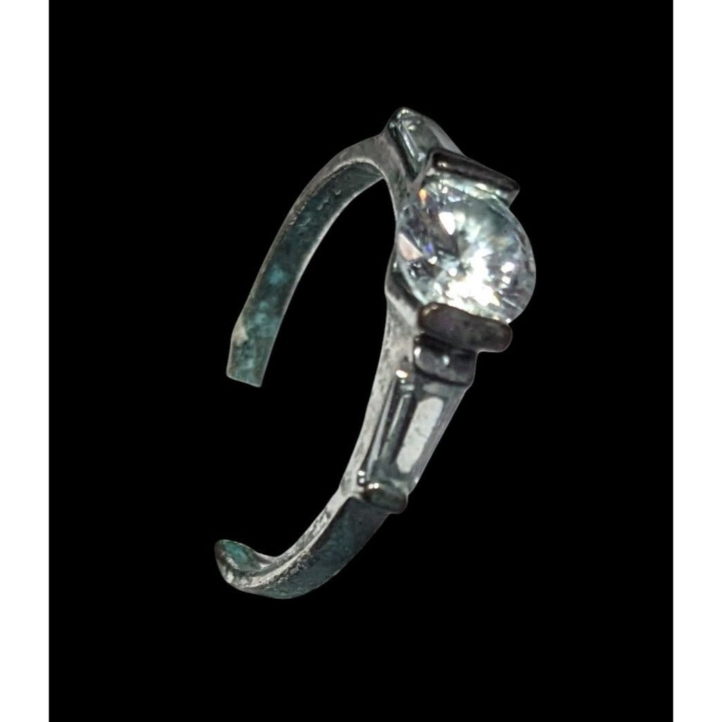 Elegant Clear Gemmed Silver Tone Engagement Ring Size 7